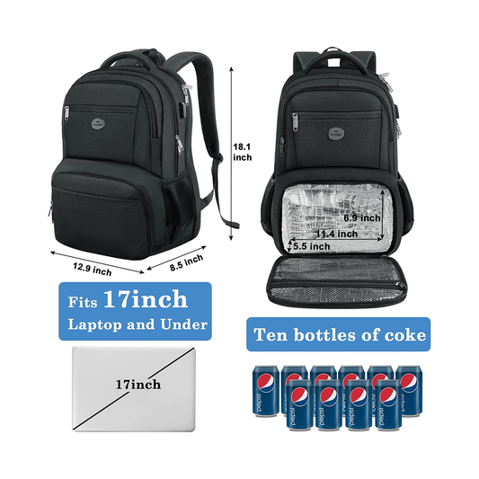 Matein Lunch BackPack - Water Resistant Polyester - Black