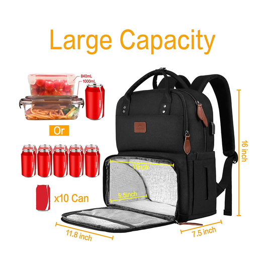 Matein Lunch BackPack - Water Resistant Polyester - Black