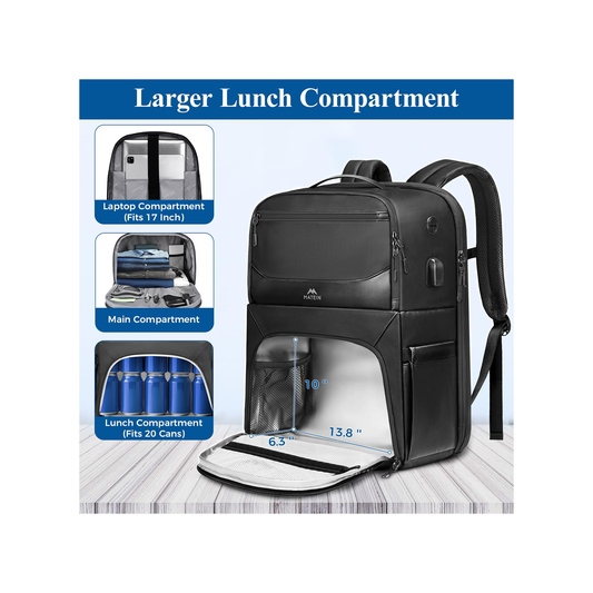 Matein Lunch BackPack - Water Resistant PU Coated Polyester - Black