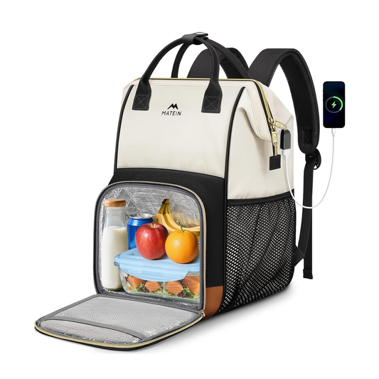 Matein Lunch BackPack - Water Resistant Polyeste - Black \ Beige