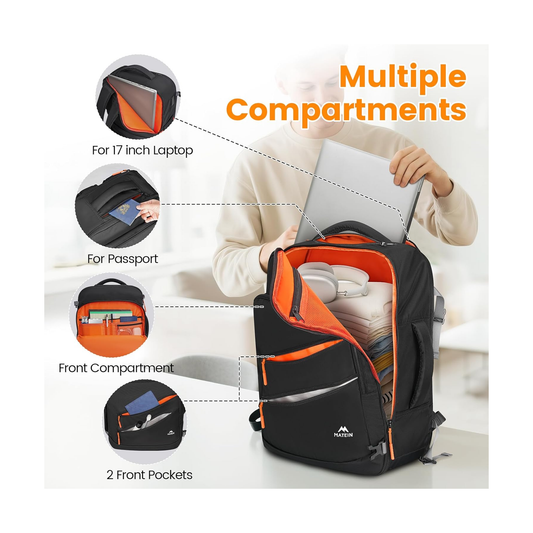 Matein Travel Laptop Backpack - Water Resistant Polyester - Black