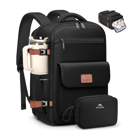 ماتين حقيبة ظهر للابتوب والسفر - بوليستر مقاوم للماء - أسود