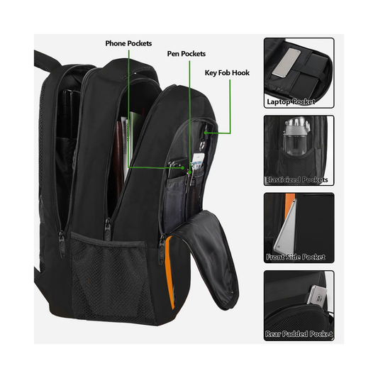 Matein Travel Laptop Backpack - Water Resistant Polyester - Black \ Orange