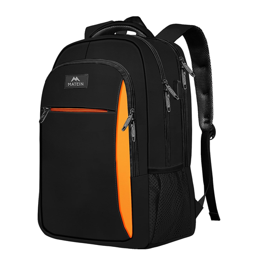 Matein Travel Laptop Backpack - Water Resistant Polyester - Black \ Orange