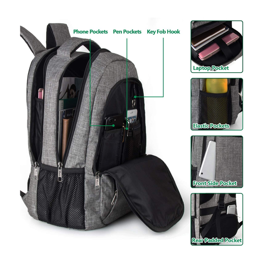 Matein Travel Laptop Backpack - Water Resistant Polyester - Grey