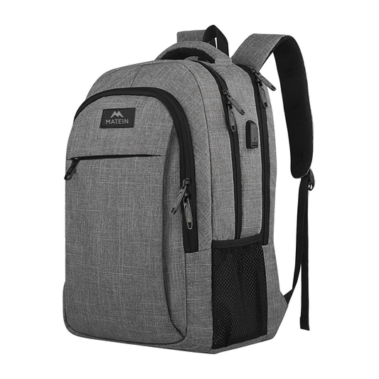 Matein Travel Laptop Backpack - Water Resistant Polyester - Grey