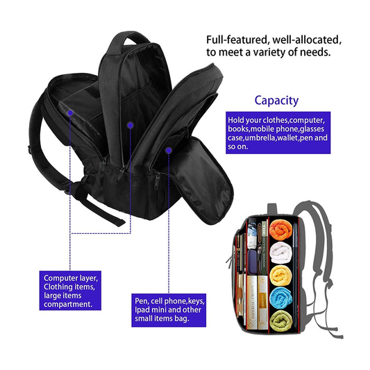 Matein Travel Laptop Backpack - Water Resistant Polyester - Black