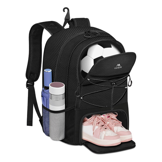 Matein Youth Soccer Backpack - Water Resistant Polyester - Black