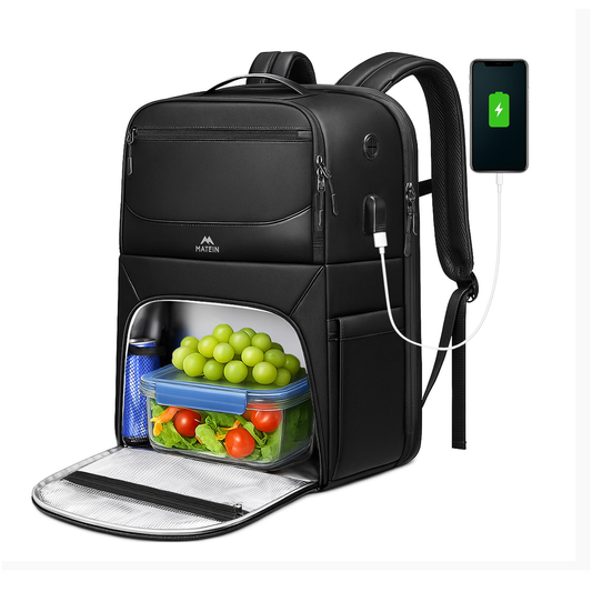 Matein Lunch BackPack - Water Resistant PU Coated Polyester - Black
