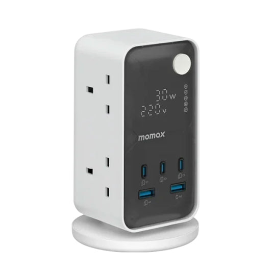 Momax - 1-Charge Work Flow 6-Outlet Digital Display Power Tower With USB - (White)