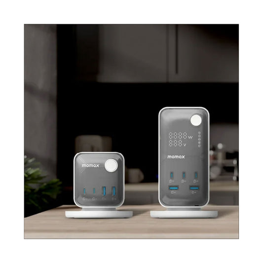 Momax - 1-Charge Work Flow 6-Outlet Digital Display Power Tower With USB - (White)