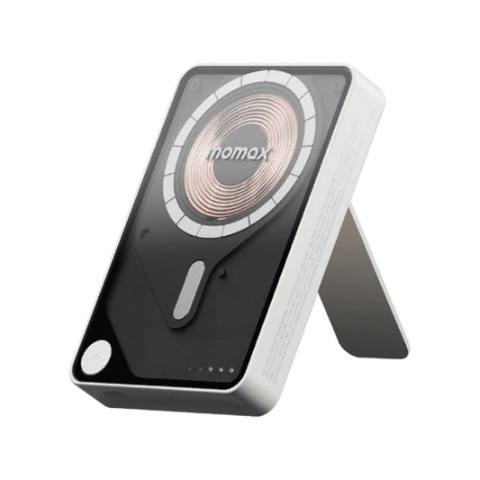Momax - 1-Power X Pro Magnetic Wireless Battery Pack (5000mAh) With Stand and Built-in USB-C Cable - (White)