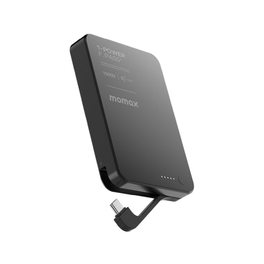 Momax -1-Power F.Pass+ 10000mAh Battery Pack With Built-in Cable and Magnetic Attachment - (Black)