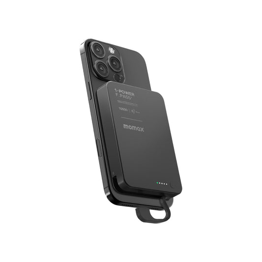 Momax -1-Power F.Pass+ 10000mAh Battery Pack With Built-in Cable and Magnetic Attachment - (Black)