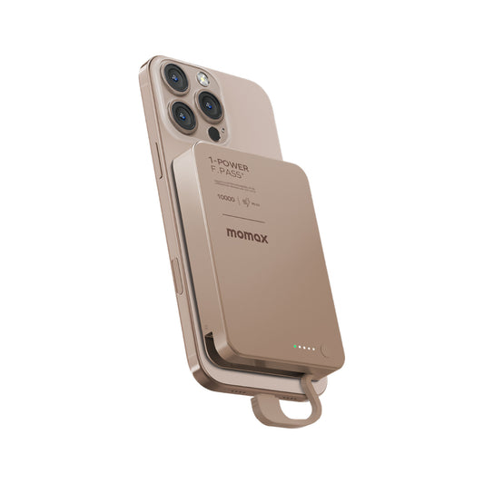 Momax - 1-Power F.Pass+ 10000mAh Battery Pack With Built-in Cable and Magnetic Attachment - (Desert Titanium)