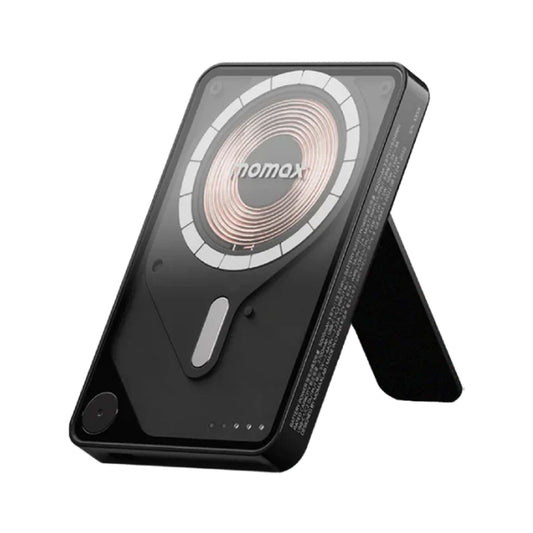 Momax - 1-Power X Pro Magnetic Wireless Battery Pack (5000mAh) With Stand and Built-in USB-C Cable - (Black)