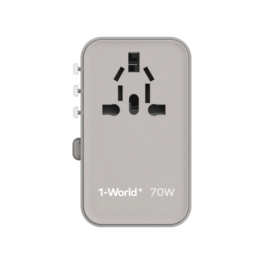 Momax 1-World+ 70W GaN 3-Port w/ Built-in USB-C Cable + AC Travel Adaptor - Grey