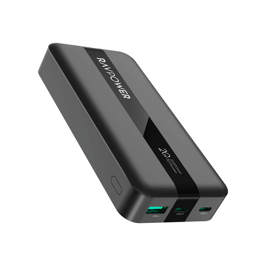 RAVPower Power Bank - 20W - 3 Ports - 20,000mAh - Black