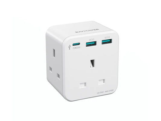 RAVPower RP-PC1037 PD 20W wall charger White UK Version with 3 AC plug