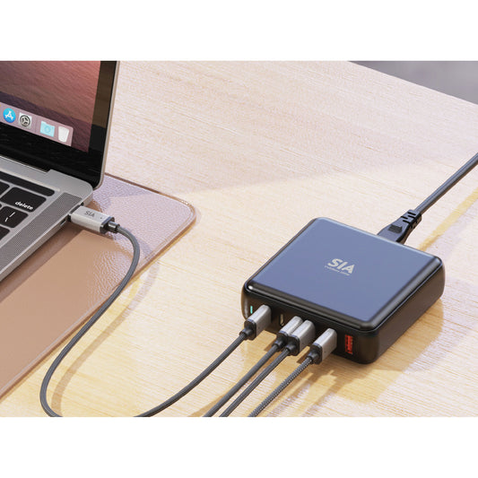 SIA Desktop Charger Gan PD/PPS/QC 200W With 5 Tpye-C Ports And 1 USB-A Port - Black - Uk