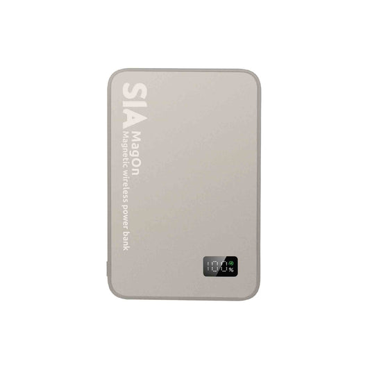 SIA MagOn Magnetic Power Bank Metal Body PD 20W - Wireless Charging 15W 5000mAh - Natural Titanume