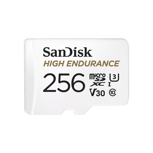 سان ديسك هاي إندورانس بطاقة ذاكرة microSD بسعة 256 جيجابايت مع محول للكاميرات المنزلية للمراقبة بسرعة 100 ميجابايت/ثانية