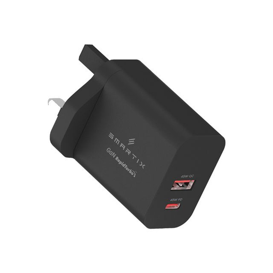 Smartix Premium UK Wall Adaptor 45W GaN - Black