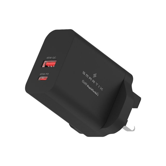 Smartix Premium UK Wall Adaptor 45W GaN - Black