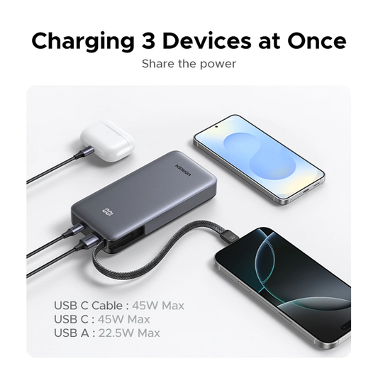 يوجرين نكسود باور بنك 20000 مللي أمبير بقوة 45 واط مع سلك USB-C مدمج