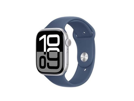 Apple Watch Series 10 GPS 42mm Silver Aluminium Case with Denim Sport Band - S/M