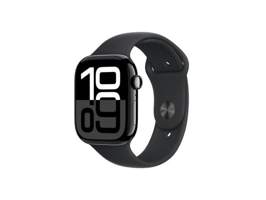 Apple Watch Series 10 GPS + Cellular 42mm Jet Black Aluminium Case with Black Sport Band - S/M