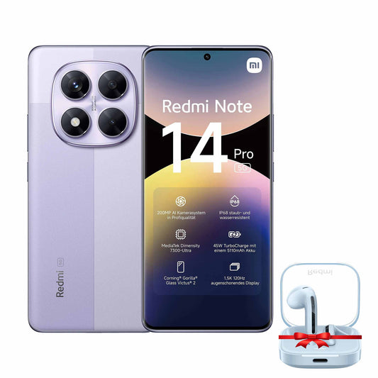 Xiaomi Redmi Note 14 Pro - 5G - Lavender Purple - 12GB RAM 512GB ROM + Redmi Buds 6 Active - Transparent blue