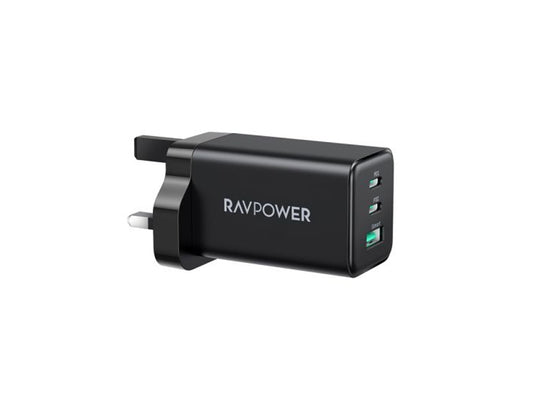 RAVPower - PD 65W - 3-Port Wall Charger - Black