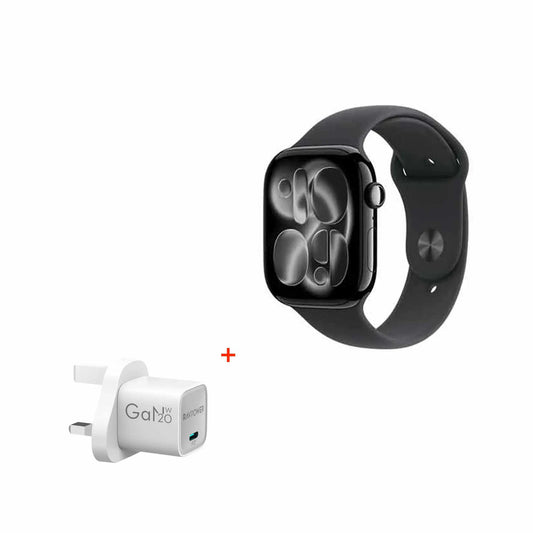 Apple Watch Series 11 GPS 46mm Jet Black Aluminium Case with Black Sport Band - M/L