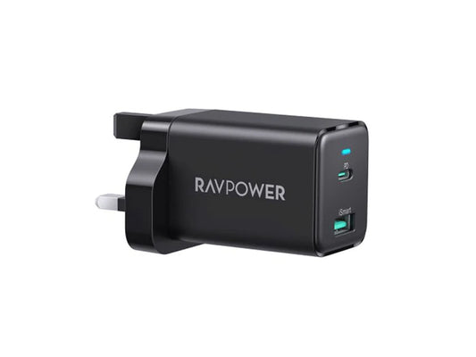 RAVPower - PD 45W - 2-Port Wall Charger - Black