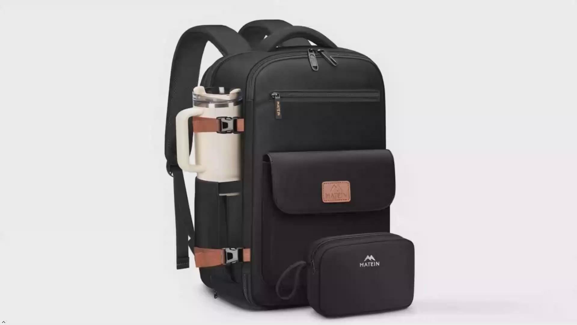 ماتين حقيبة ظهر للابتوب والسفر - بوليستر مقاوم للماء - أسود